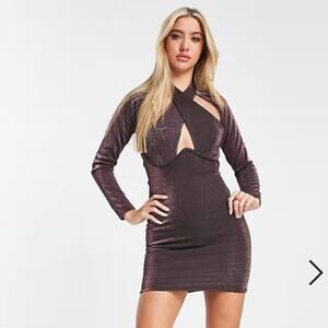 ASOS ASYOU Halter Wrap Front Mini Dress Sparkly Purple